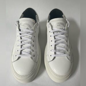 P448 Louise White Leather Silver Snake Embossed Platform Sneakers Size 39